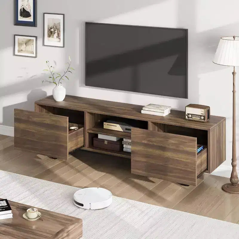 Mobile TV industriale con 2 cassetti | Legno naturale e gambe in metallo resistente