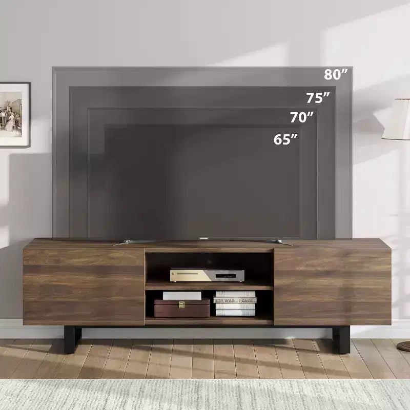 Mobile TV industriale con 2 cassetti | Legno naturale e gambe in metallo resistente