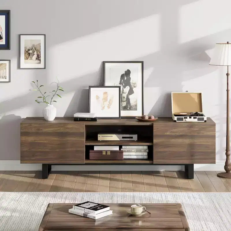 Mobile TV industriale con 2 cassetti | Legno naturale e gambe in metallo resistente