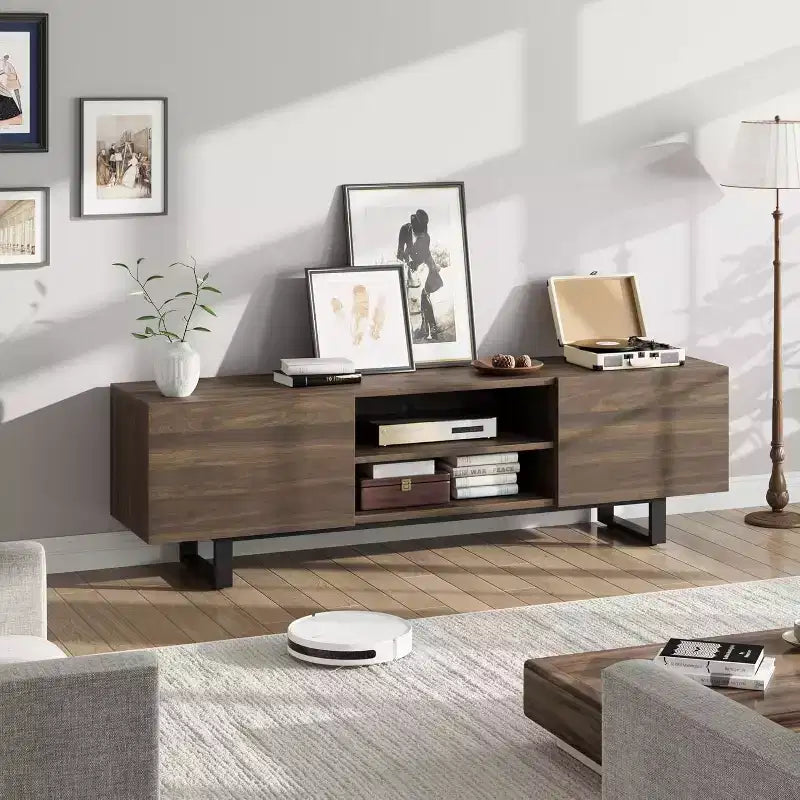 Mobile TV industriale con 2 cassetti | Legno naturale e gambe in metallo resistente