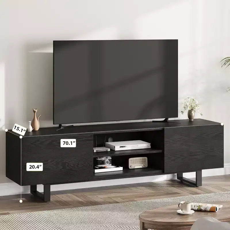 Mobile TV industriale con 2 cassetti | Legno naturale e gambe in metallo resistente