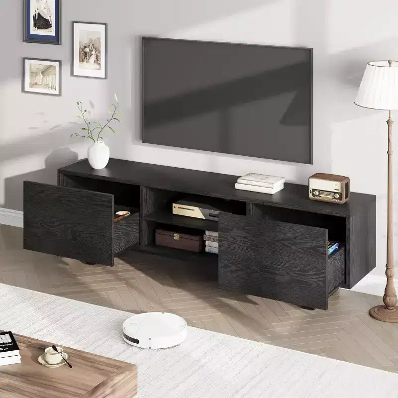 Mobile TV industriale con 2 cassetti | Legno naturale e gambe in metallo resistente