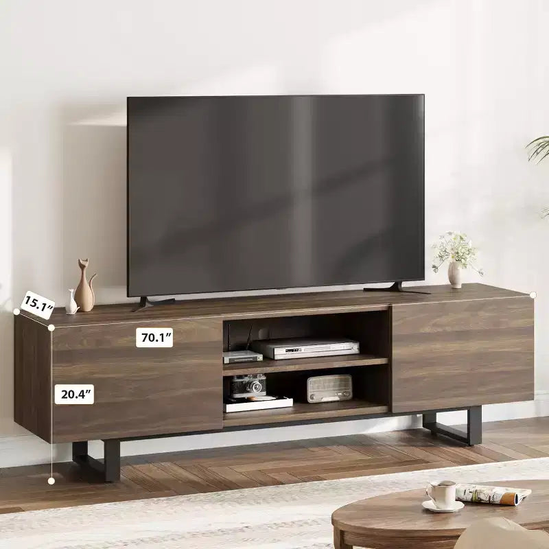 Mobile TV industriale con 2 cassetti | Legno naturale e gambe in metallo resistente