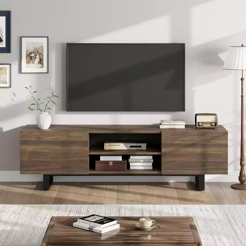 Mobile TV industriale con 2 cassetti | Legno naturale e gambe in metallo resistente