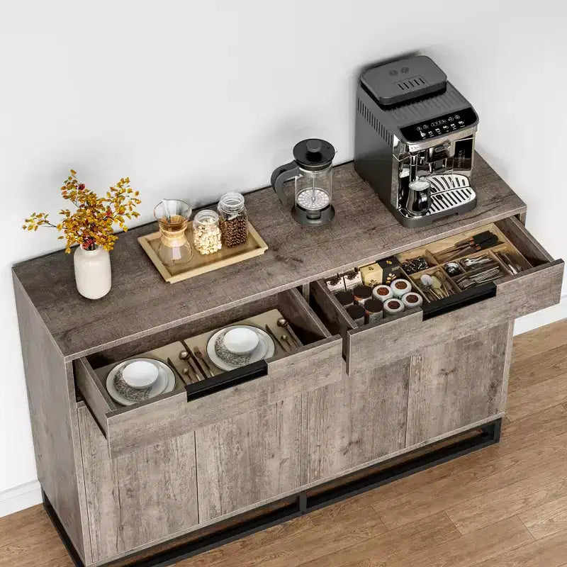 Mobile Contenitore da Cucina Moderno Grande da 140 cm | 2 Cassetti e 4 Ante, Credenza per Angolo Caffè