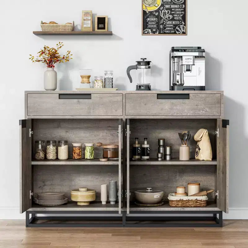 Mobile Contenitore da Cucina Moderno Grande da 140 cm | 2 Cassetti e 4 Ante, Credenza per Angolo Caffè