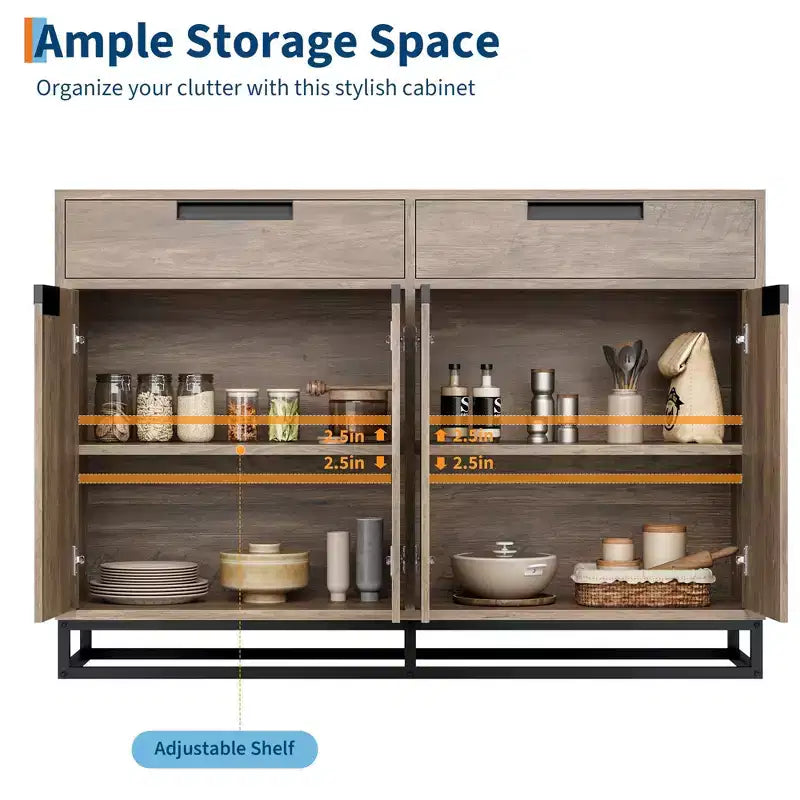 Mobile Contenitore da Cucina Moderno Grande da 140 cm | 2 Cassetti e 4 Ante, Credenza per Angolo Caffè
