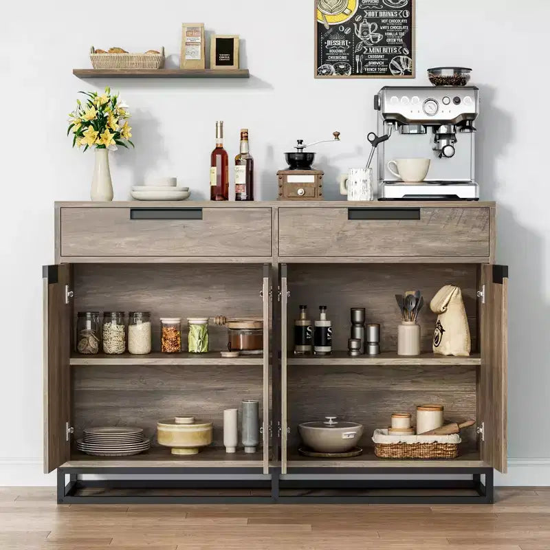 Mobile Contenitore da Cucina Moderno Grande da 140 cm | 2 Cassetti e 4 Ante, Credenza per Angolo Caffè