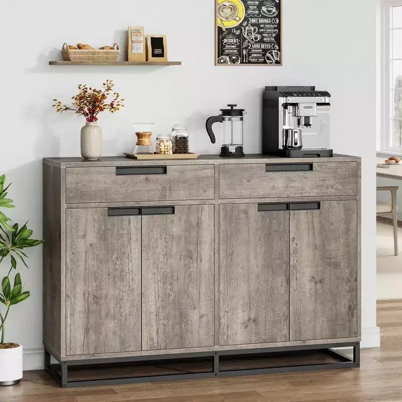 Mobile Contenitore da Cucina Moderno Grande da 140 cm | 2 Cassetti e 4 Ante, Credenza per Angolo Caffè