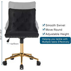 Sedia da scrivania girevole senza braccioli in velluto nero | Base dorata, altezza regolabile, portata 150 kg