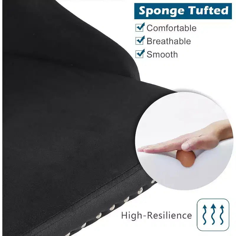 Sedia da scrivania girevole senza braccioli in velluto nero | Base dorata, altezza regolabile, portata 150 kg