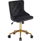 Sedia da scrivania girevole senza braccioli in velluto nero | Base dorata, altezza regolabile, portata 150 kg