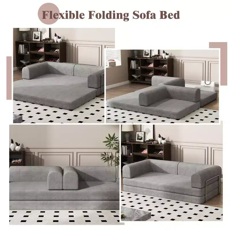 Divano Letto Convertibile in Velluto a Coste | Futon a 3 Posti Pieghevole King Size, Nessun Montaggio