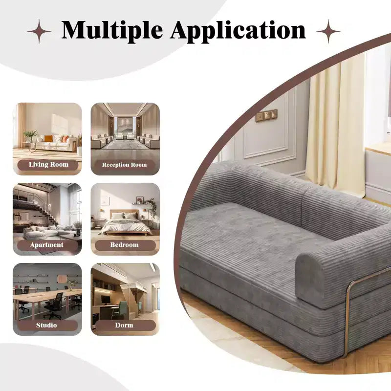 Divano Letto Convertibile in Velluto a Coste | Futon a 3 Posti Pieghevole King Size, Nessun Montaggio