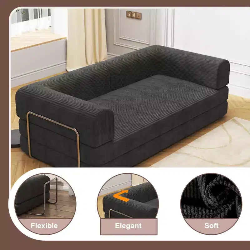 Divano Letto Convertibile in Velluto a Coste | Futon a 3 Posti Pieghevole King Size, Nessun Montaggio