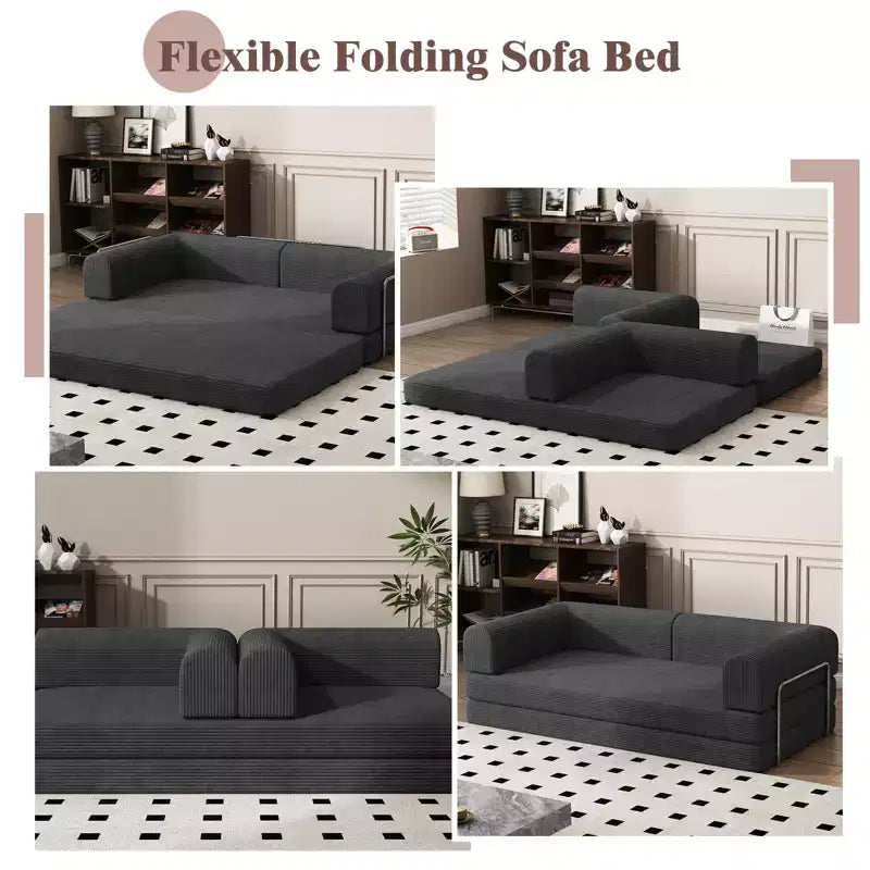 Divano Letto Convertibile in Velluto a Coste | Futon a 3 Posti Pieghevole King Size, Nessun Montaggio