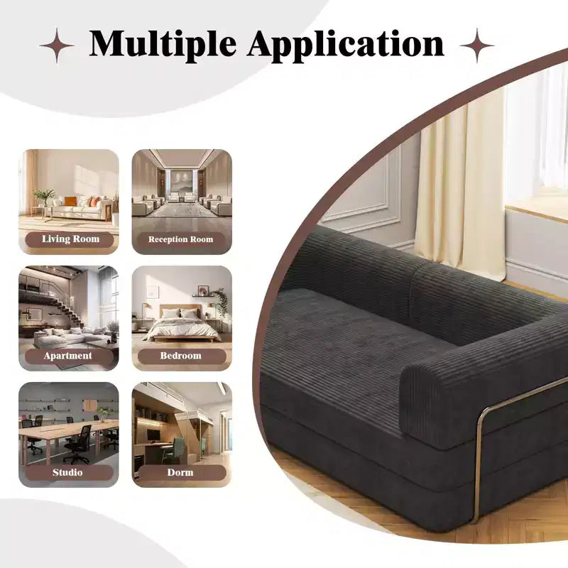 Divano Letto Convertibile in Velluto a Coste | Futon a 3 Posti Pieghevole King Size, Nessun Montaggio