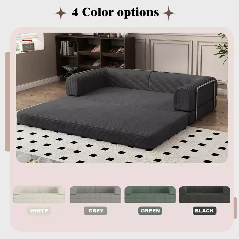 Divano Letto Convertibile in Velluto a Coste | Futon a 3 Posti Pieghevole King Size, Nessun Montaggio