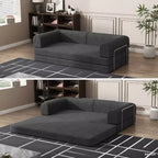 Convertible Corduroy Sleeper Sofa Bed,Folding Mattress Couch with Fixed-Shape Frame, 3 Seater Fold Out King Size Futon,No Assembly Floor Couch