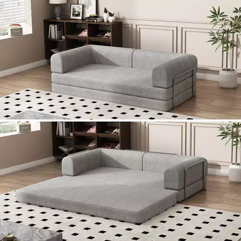 Divano Letto Convertibile in Velluto a Coste | Futon a 3 Posti Pieghevole King Size, Nessun Montaggio