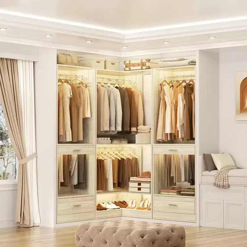 Sistema armadio angolare autoportante | 2 aste appendiabiti e scarpiera, 203 cm H, MDF