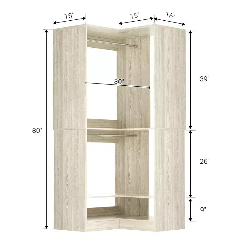 Sistema armadio angolare autoportante | 2 aste appendiabiti e scarpiera, 203 cm H, MDF