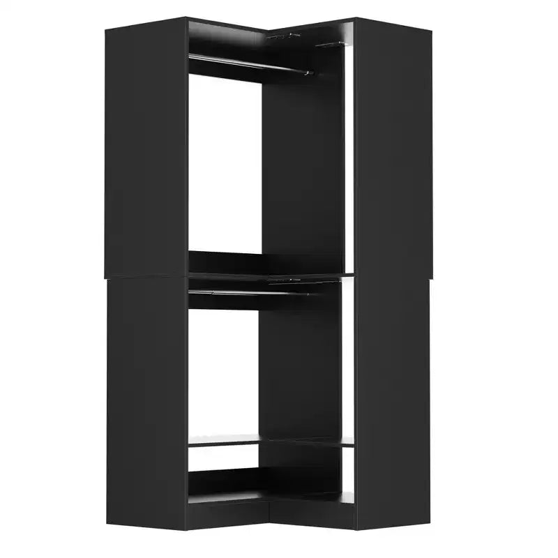 Sistema armadio angolare autoportante | 2 aste appendiabiti e scarpiera, 203 cm H, MDF