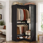 Besiost Freestanding Corner Closet System with 2 Hanging Rods and Shoes Shelf