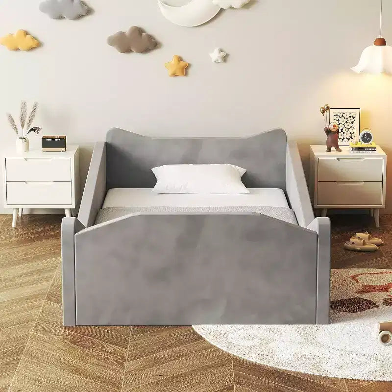 Lettino Montessori a terra per bambini con sponda di sicurezza | Forme di orecchie di animali, età 1-5 anni