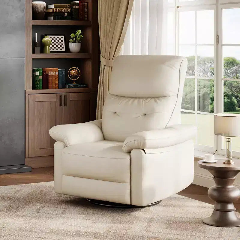 Power Recliner Chair, 270 Swivel Rocking Glider PU Leather Upholstered Fabric and Button Tufted Backrest, Ergonomic Nursery Chair for Living Room