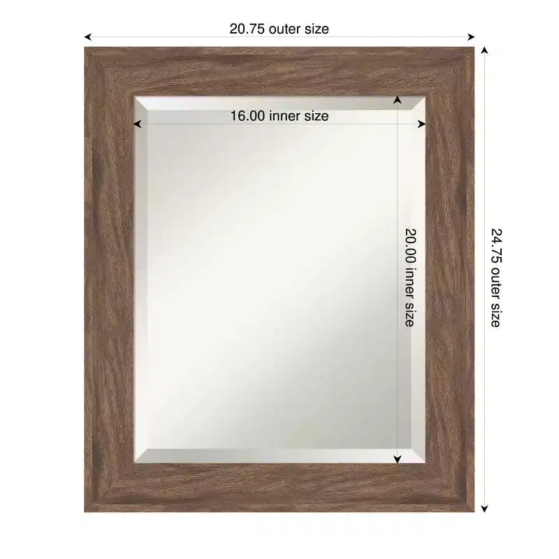 Specchio da Parete per Bagno con Cornice Smussata Marrone Medio | 16"L x 20"A