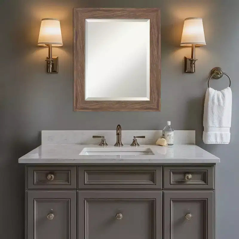 Specchio da Parete per Bagno con Cornice Smussata Marrone Medio | 16"L x 20"A