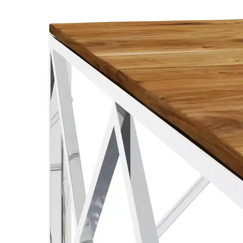 Tavolino Quadrato | Struttura in Acciaio Inox e Piano in Vetro Temperato, 80 cm Argento e Marrone