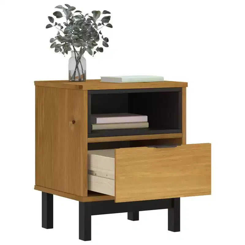 Comodino in Legno Massello di Pino | 1 Cassetto e Ripiano Aperto, 40 cm L x 35 cm P x 50 cm H