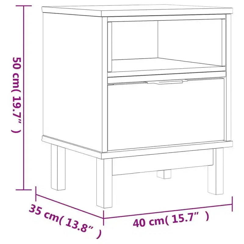 Comodino in Legno Massello di Pino | 1 Cassetto e Ripiano Aperto, 40 cm L x 35 cm P x 50 cm H