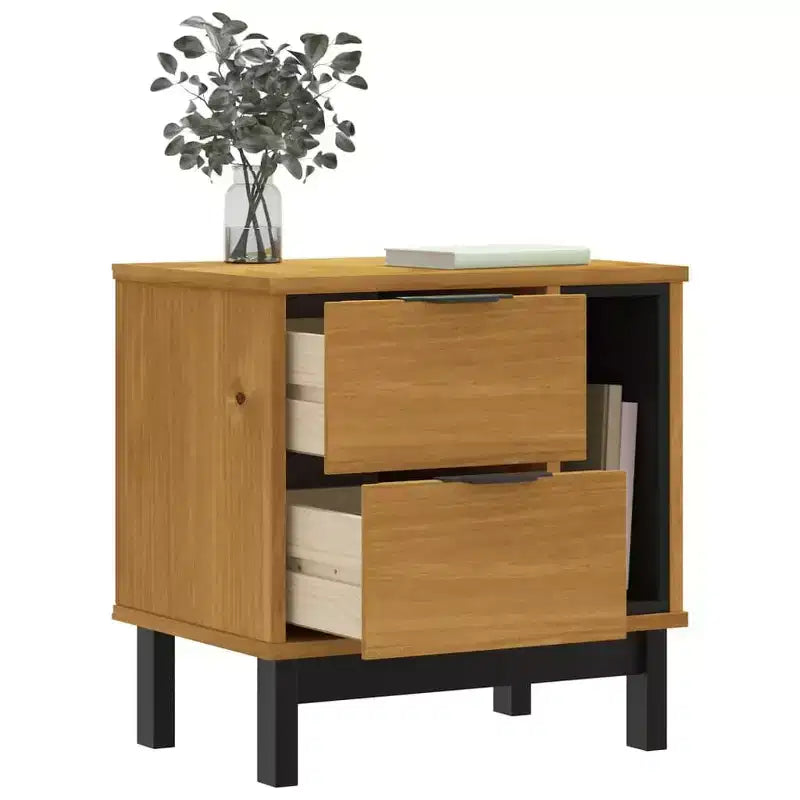 Comodino in Legno Massello di Pino | 2 Cassetti e Ripiano Aperto, 49 cm L x 35 cm P x 50 cm H