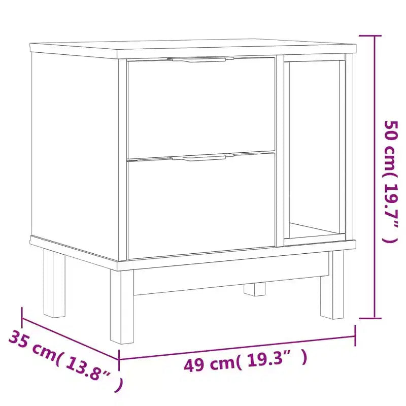 Comodino in Legno Massello di Pino | 2 Cassetti e Ripiano Aperto, 49 cm L x 35 cm P x 50 cm H