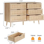 Comò a 6 cassetti in rattan | Cassettiera boho in canna intrecciata, 120 cm di larghezza