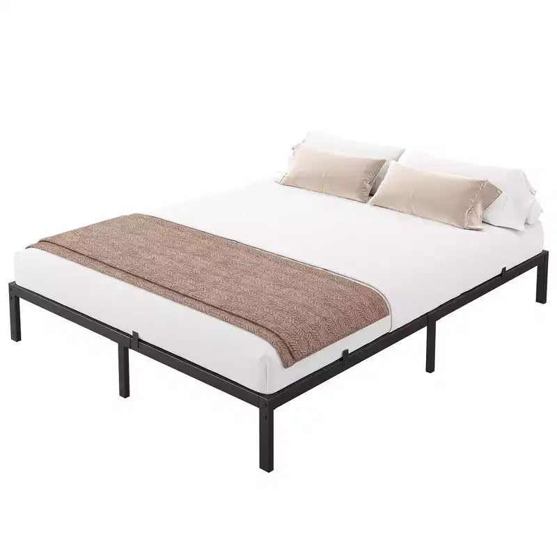 Heavy-duty bed frame with storage space, metal platform base with steel support bars, quiet, easy to assemble, no box spring required