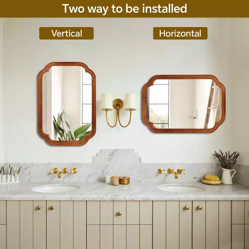 Specchio decorativo da parete con cornice in legno massello, angoli arrotondati, colore legno naturale, 20 x 30 pollici, per camera da letto, ingresso e soggiorno