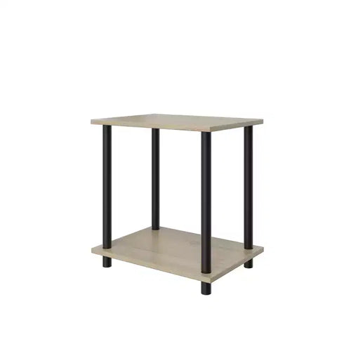 Tavolino Laterale in Legno a 2 Ripiani con Presa di Corrente Integrata e Porte USB | Scaffale Compatto da 38 cm