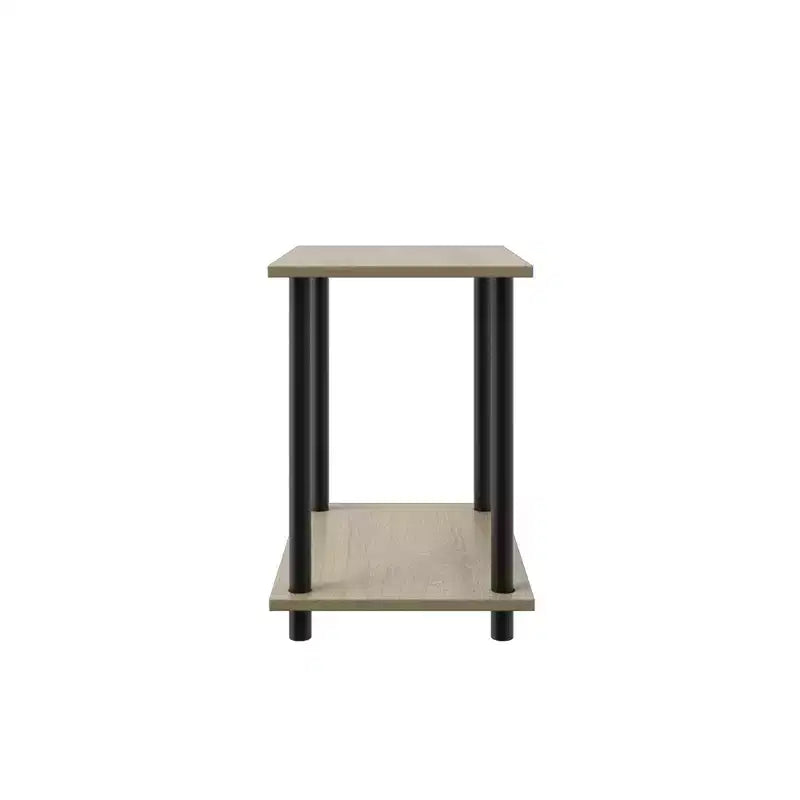 Tavolino Laterale in Legno a 2 Ripiani con Presa di Corrente Integrata e Porte USB | Scaffale Compatto da 38 cm