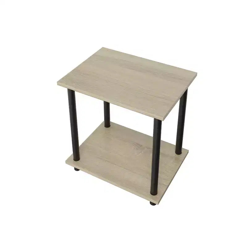 Tavolino Laterale in Legno a 2 Ripiani con Presa di Corrente Integrata e Porte USB | Scaffale Compatto da 38 cm