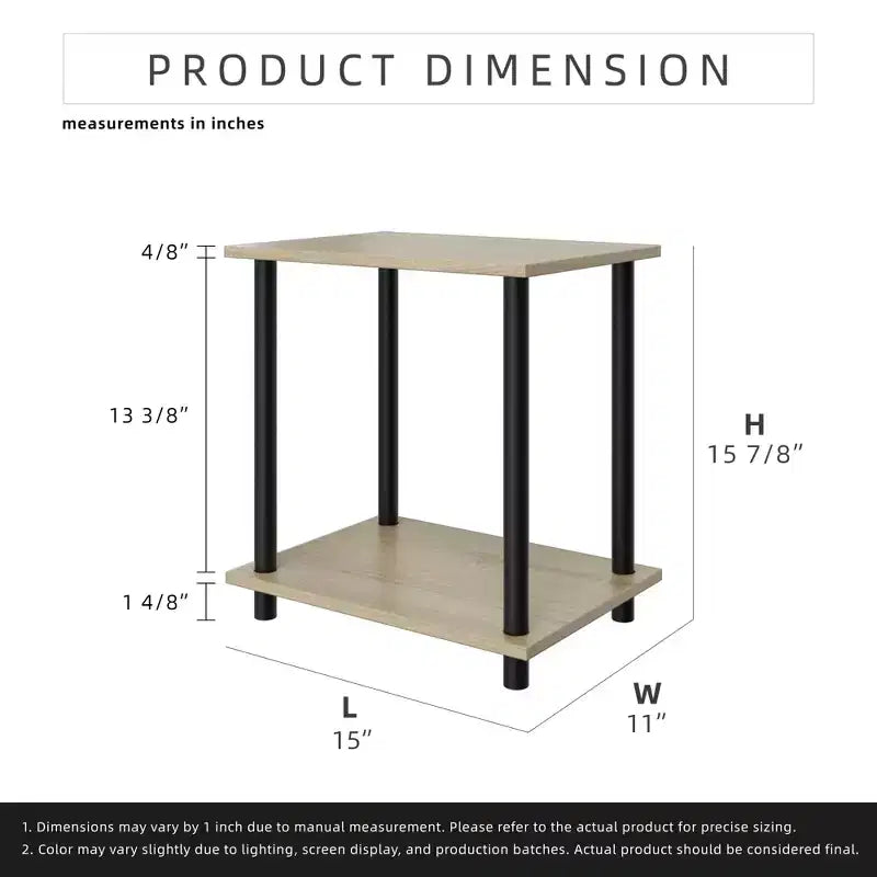 Tavolino Laterale in Legno a 2 Ripiani con Presa di Corrente Integrata e Porte USB | Scaffale Compatto da 38 cm