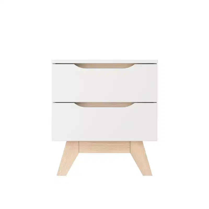 Homez 18.89 in. White and Natural Oak Rectangle Wood End Table with 2 Drawers