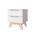 Tavolino Rettangolare con 2 Cassetti in Rovere Bianco e Naturale | Tavolino Compatto da 48 cm