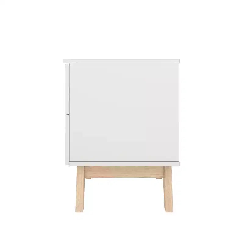 Tavolino Rettangolare con 2 Cassetti in Rovere Bianco e Naturale | Tavolino Compatto da 48 cm