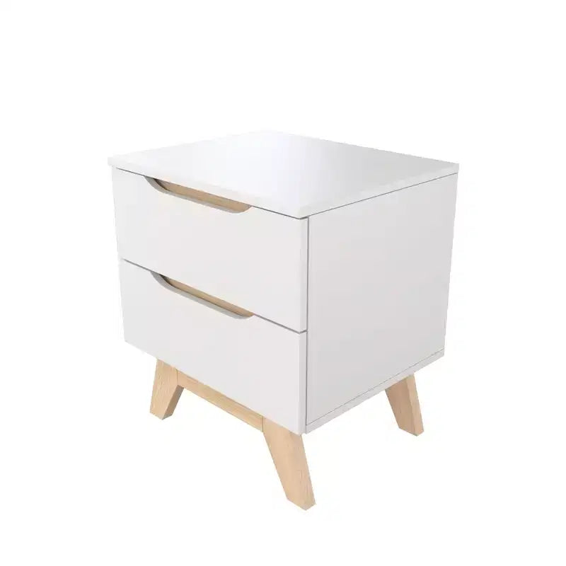 Tavolino Rettangolare con 2 Cassetti in Rovere Bianco e Naturale | Tavolino Compatto da 48 cm