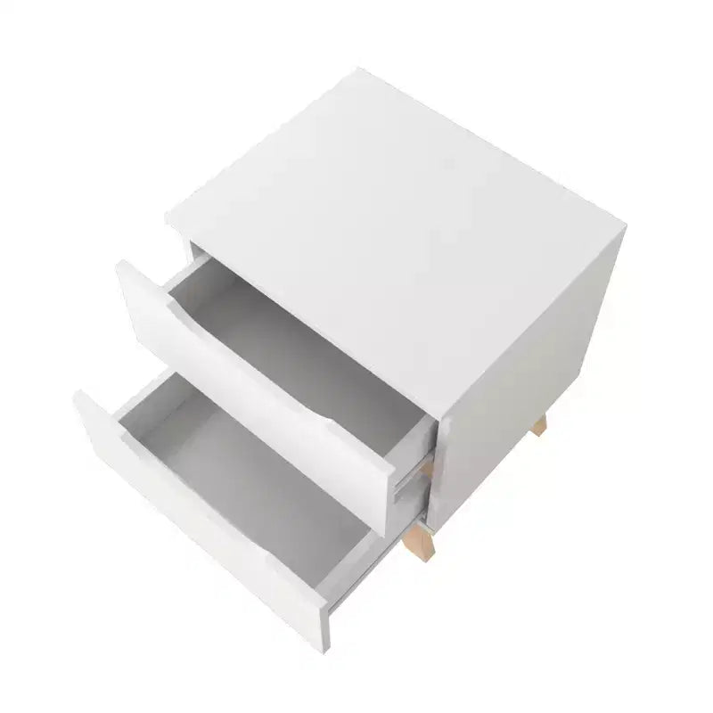 Tavolino Rettangolare con 2 Cassetti in Rovere Bianco e Naturale | Tavolino Compatto da 48 cm