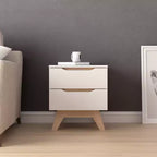 Tavolino Rettangolare con 2 Cassetti in Rovere Bianco e Naturale | Tavolino Compatto da 48 cm